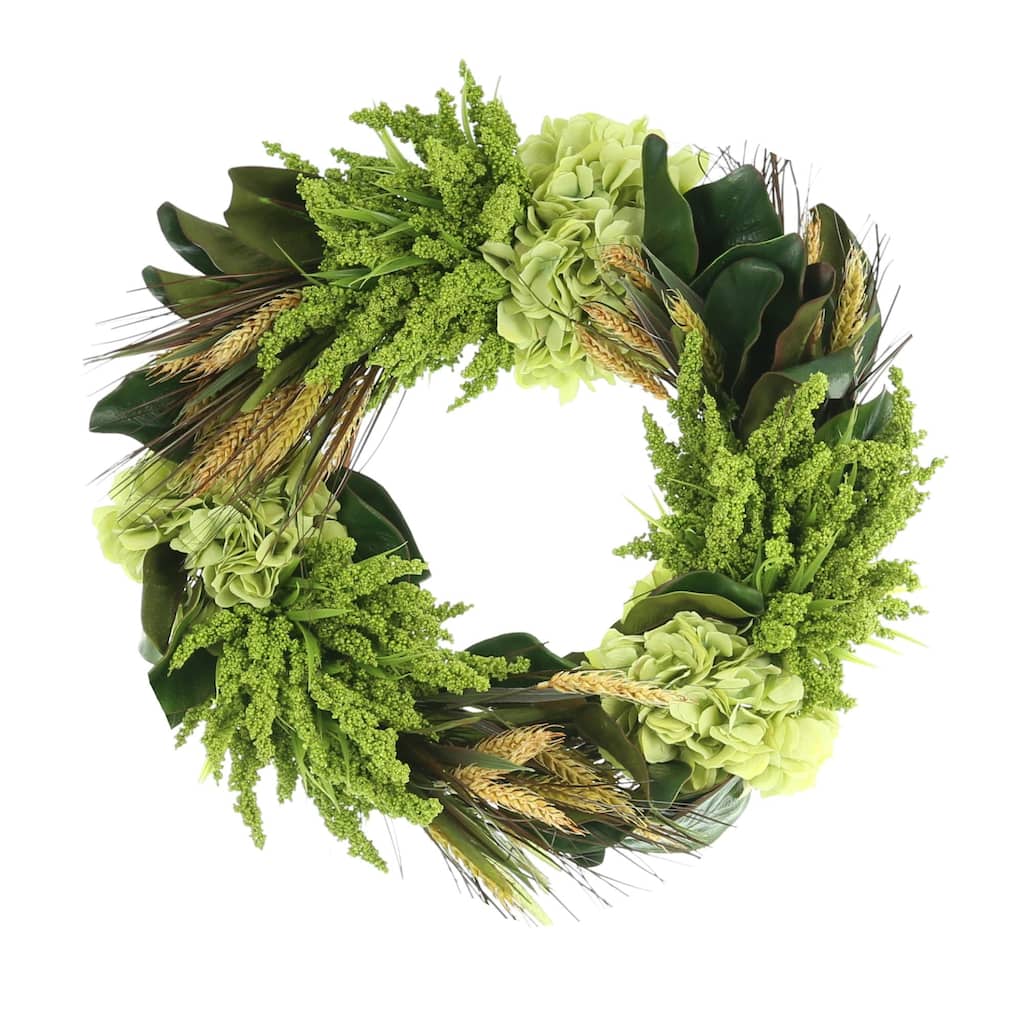 22" Grapevine Wreath with Heather, Wheat and Hydrangeas