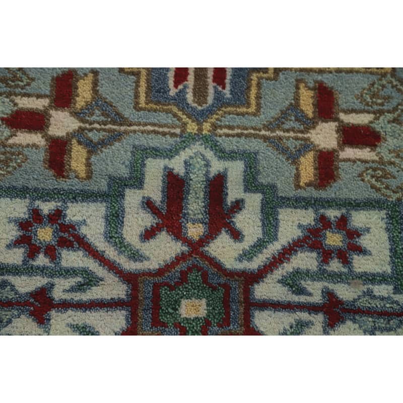 Hand-knotted Traditional Wool Blue Geometric Oriental Area Rug - 7' 10'' X 2' 7''