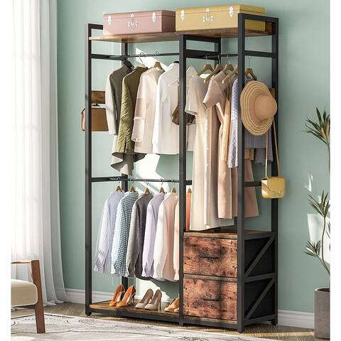 Tribesigns 86 Inch Freestanding Closet Organizer with Shelves and 2 Fabric Drawers,Clothing rack for Hanging Clothes