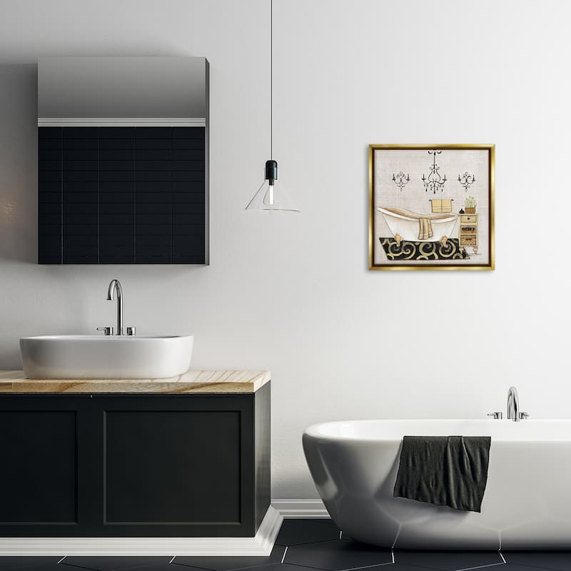 Stupell Vintage Luxurious Bathroom Tub Framed Floater Canvas Wall Art Design By Janet Tava