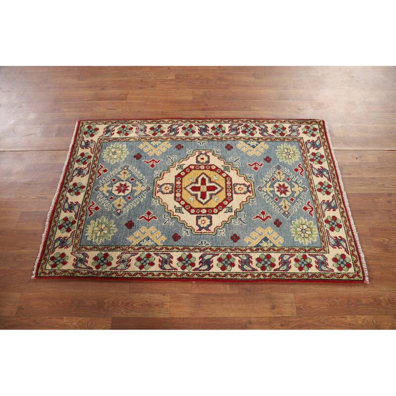 Traditional Light Blue Kazak Foyer Rug Handmade Wool Carpet - 2'8" x 4'1"