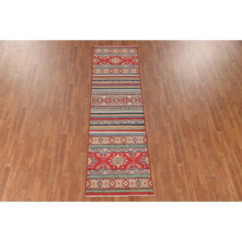 Striped Kazak Runner Rug Handmade Wool Carpet - 2'8" x 9'5"