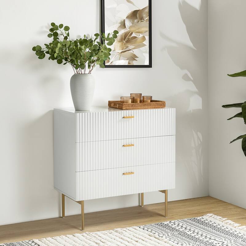 Gilb Modern 3-Drawer Dresser Nightstand with Metal Legs by HULALA HOME - White