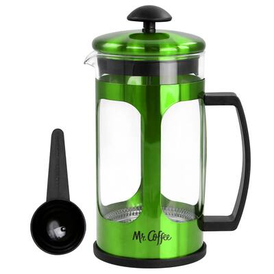 30oz Glass and Stainless Steel French Coffee Press in Green - 30 Ounce