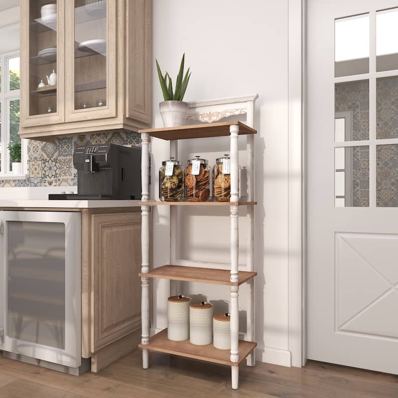 Wood Floral Intricately Carved 4 Shelves Shelving Unit - White - Roche River Decor