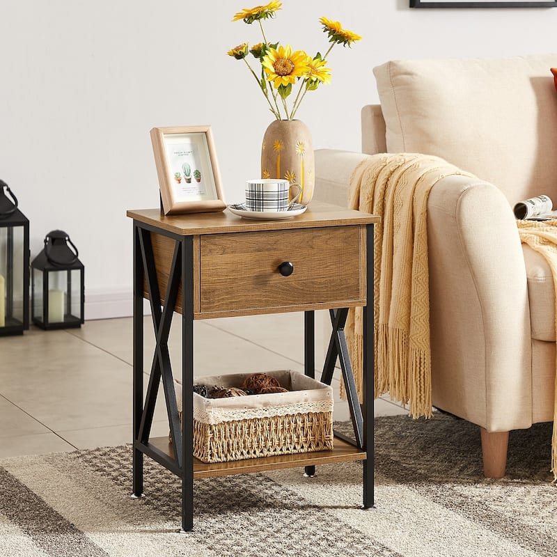 Javlergo Set of 2 Nightstand with 1 Drawer and Storage Shelf, End Table Bedside Table for Bedroom Living room Office