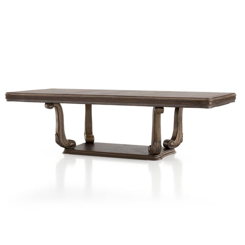 Furniture of America Cassian Traditional 9-Piece Weathered Oak Solid Wood Expandable Dining Table Set