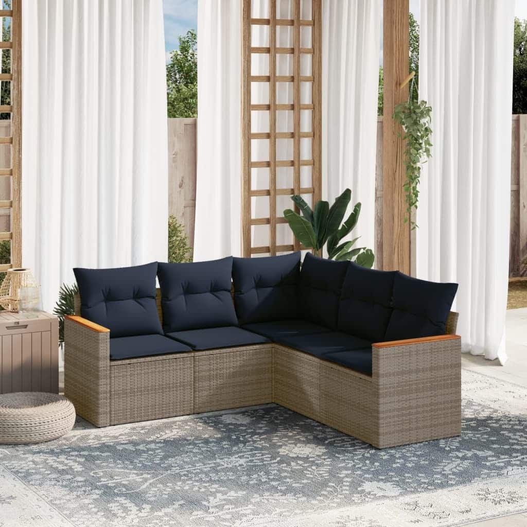 vidaXL Patio Sofa Set with Cushions Outdoor Conversation Furniture Poly Rattan - 24.4x 24.4x 27.2