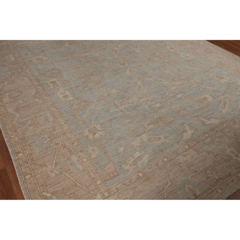 Light Blue Oushak Vegetable Dye Area Rug Handmade Wool Carpet - 8'3"x 9'7"