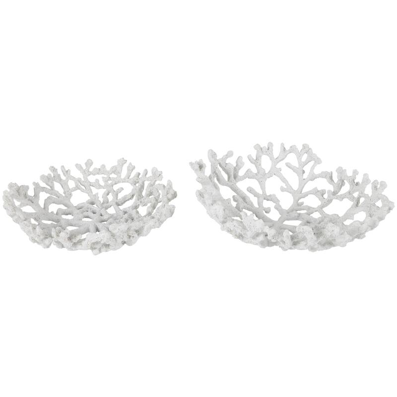 White Resin Textured Coral Decorative Bowl Decorative Bowl (Set of 2)