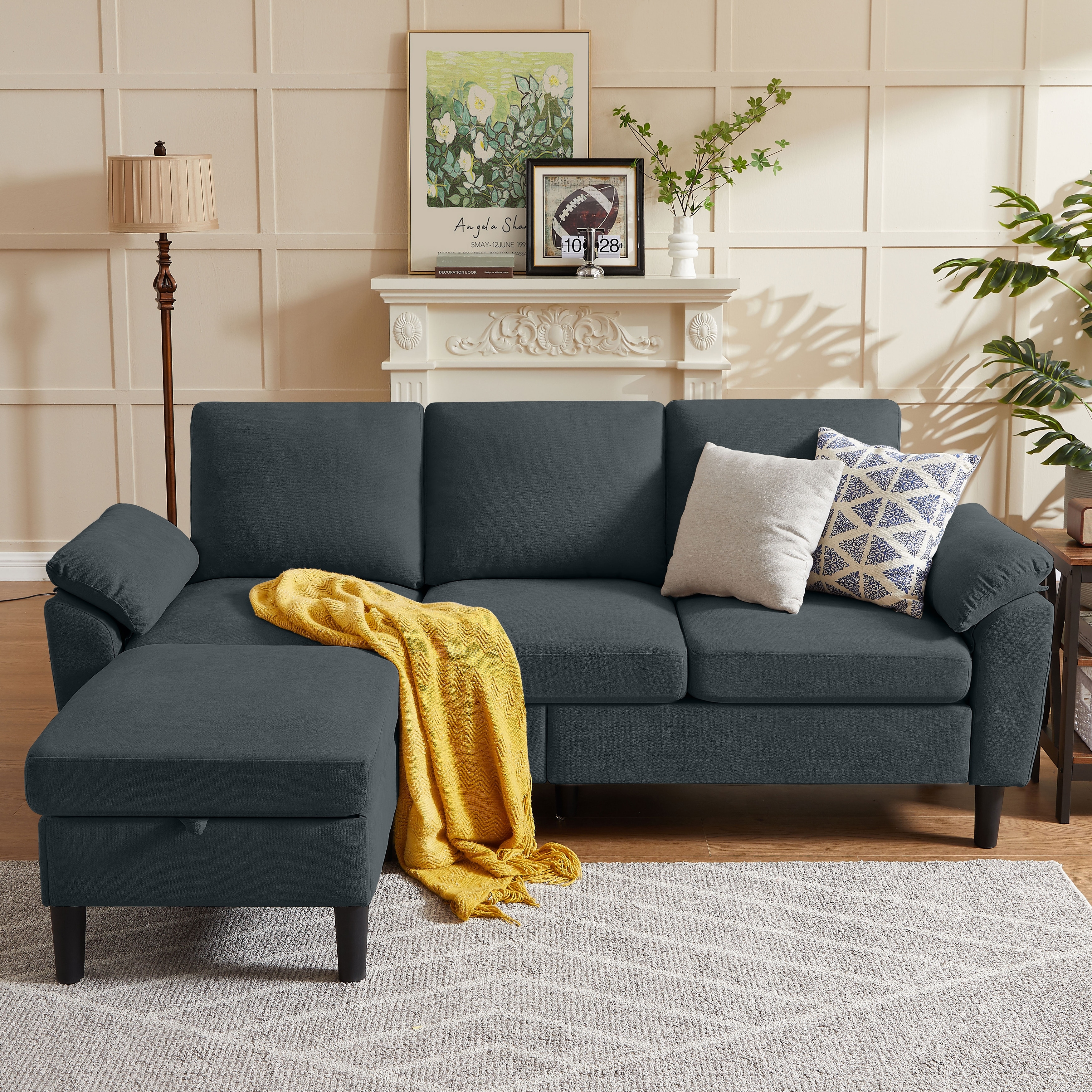 Jarenie 79.72" L-Shaped Sofa with Storage Ottoman