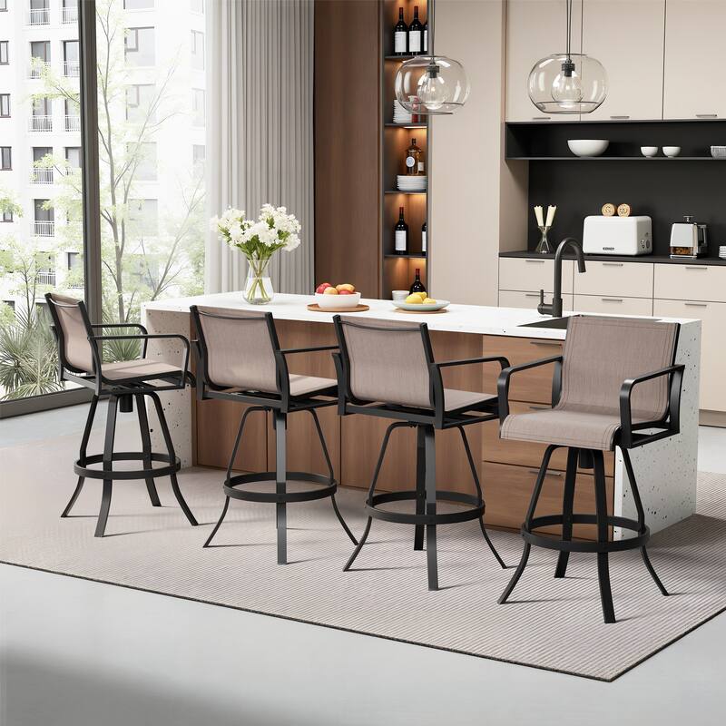 Outdoor Indoor Aluminum Swivel Patio Bar Stools Dining Chairs with Sunbrella Fabric - AUGUSTINEASHE - 4-Piece