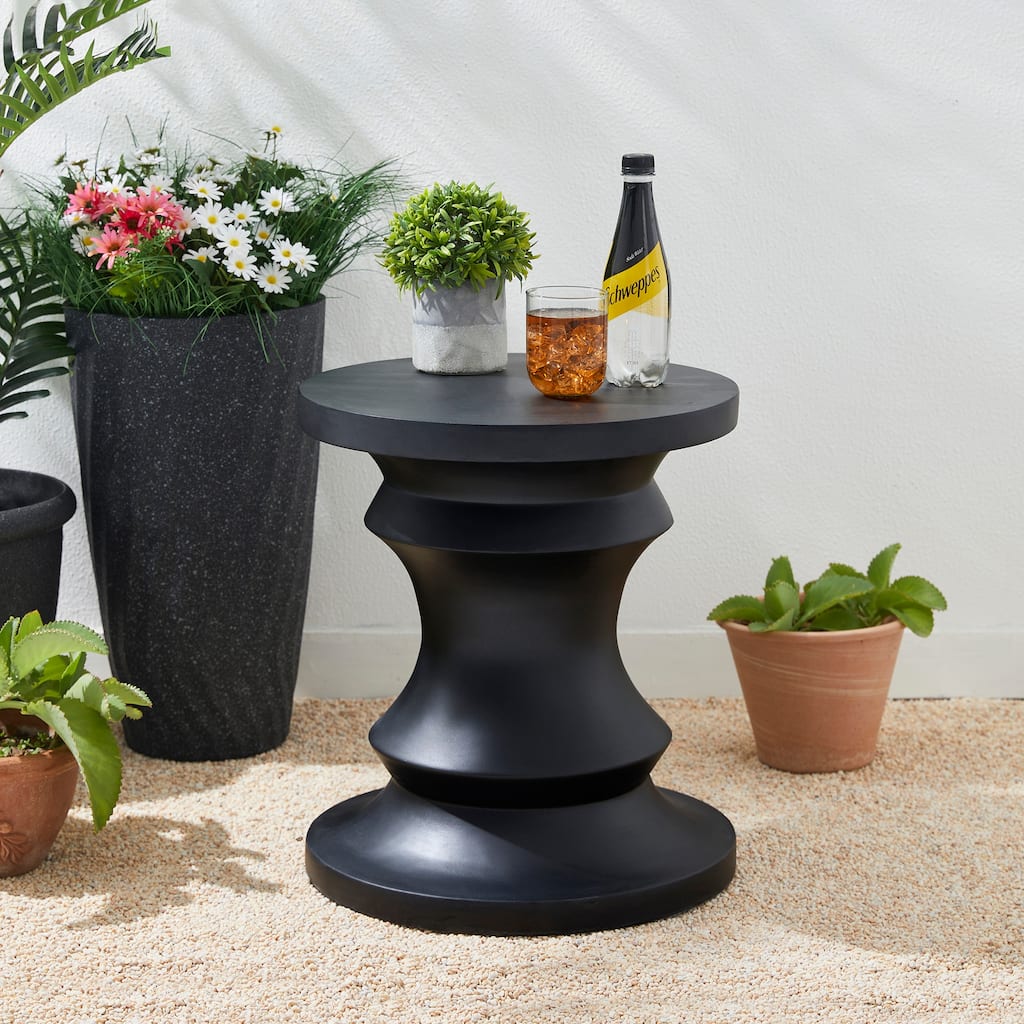 Glitzhome 18"H MGO Black Chess Garden Stool Outdoor Table