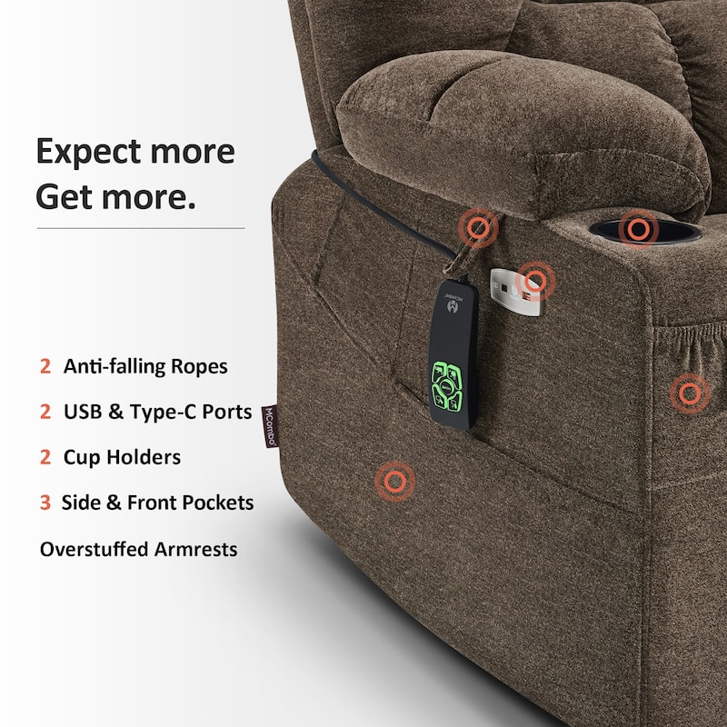 MCombo Extra Wide Dual Motor Power Lift Recliner Chair With Dual Heating, Infinite Position, Fabric Upholstered