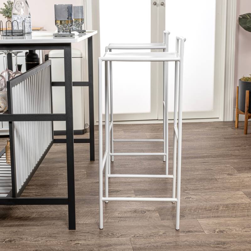 Bali 30" Coastal Contemporary Iron Saddle-Seat Low-Back Bar Stool with Foot Rest, by JONATHAN Y - 33"
