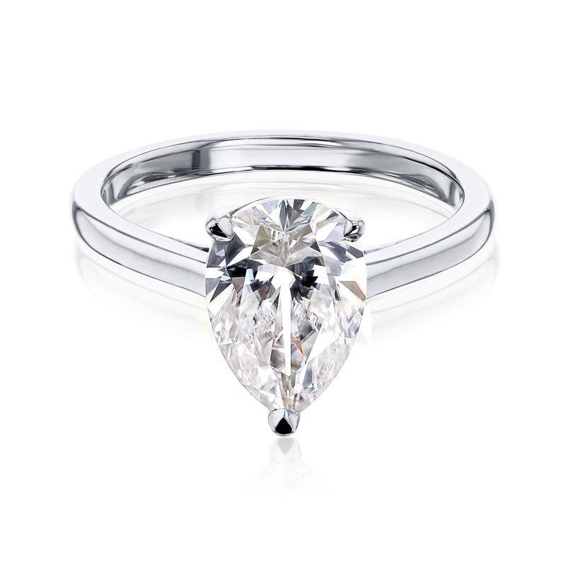 Kobelli 2.1 Carats Moissanite 14k Solid Gold Pear Solitaire Cathedral Plain Band Pauline Engagement Ring (GH/VS) - 9 - White
