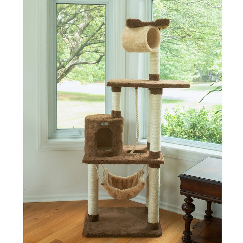 70" Real Wood Cat tree With Scratch posts, Hammock for Cats and Kittens