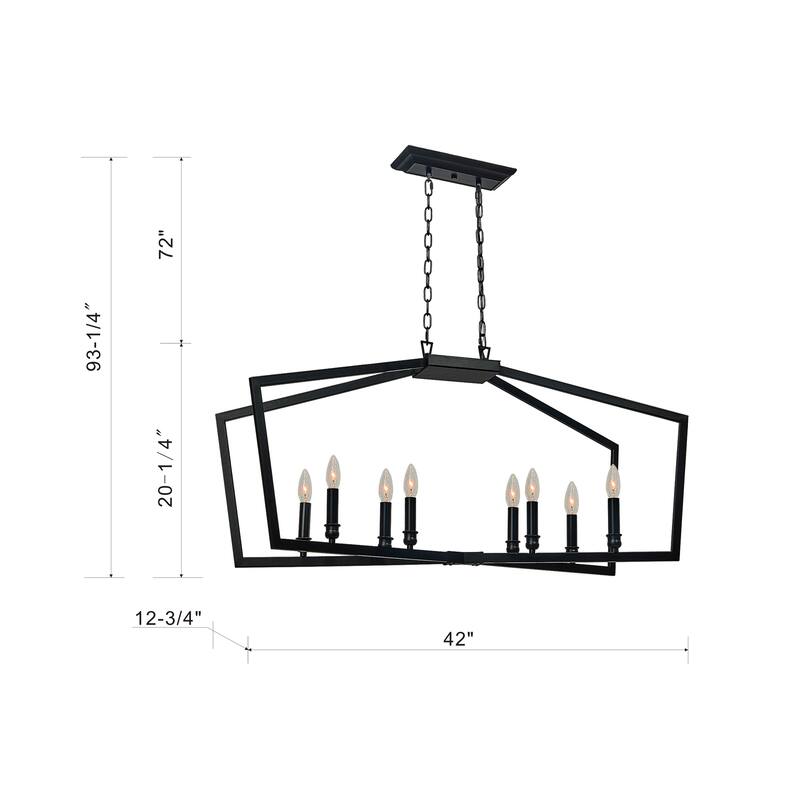 8 Light Island Chandelier in Black Finish - 20.25"H x 42"W x 12.75"D