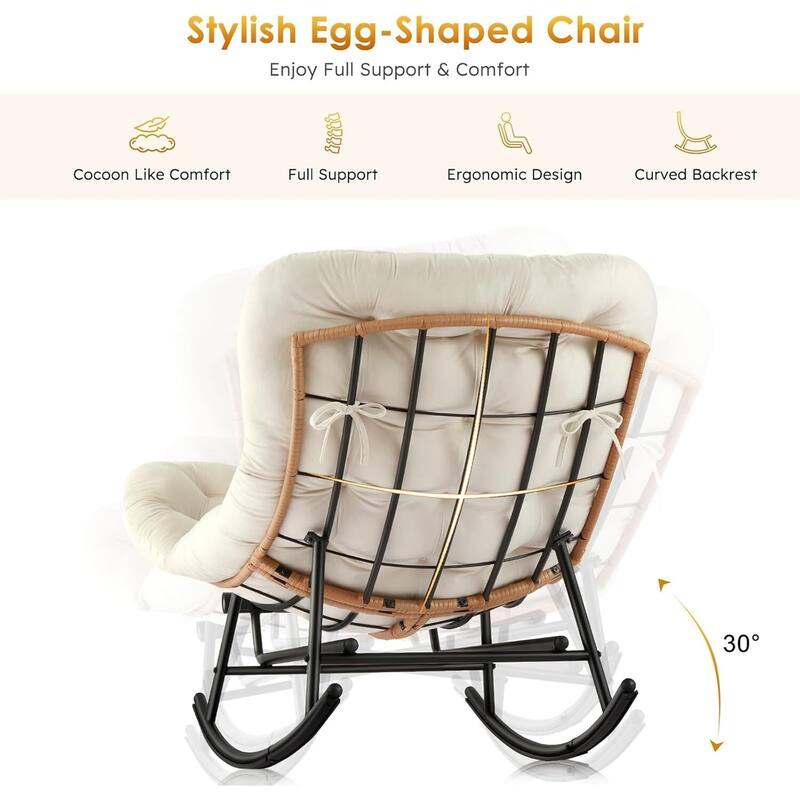 Cozy Papasan Rocking Sofa Chair with Extendable Footrest for Porch, Lawn, Bedroom and Living Room