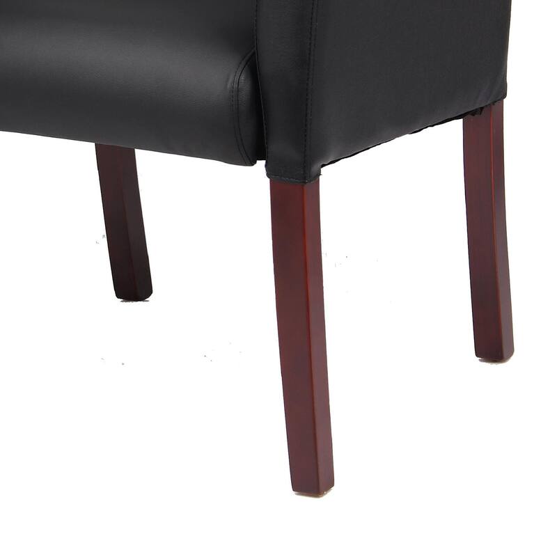 Nick Guest Armchair, Black Vinyl, Mahogany Brown Finish, Lumbar Support