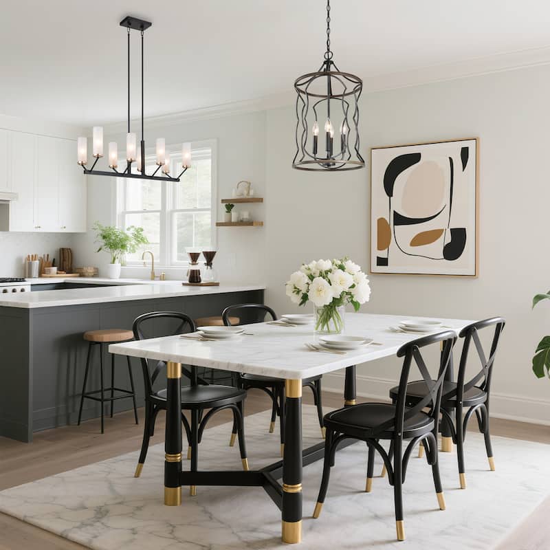 Modern Farmhouse 4-Light Cylinder Chandelier Wood Grain Kitchen Island Pendant Light