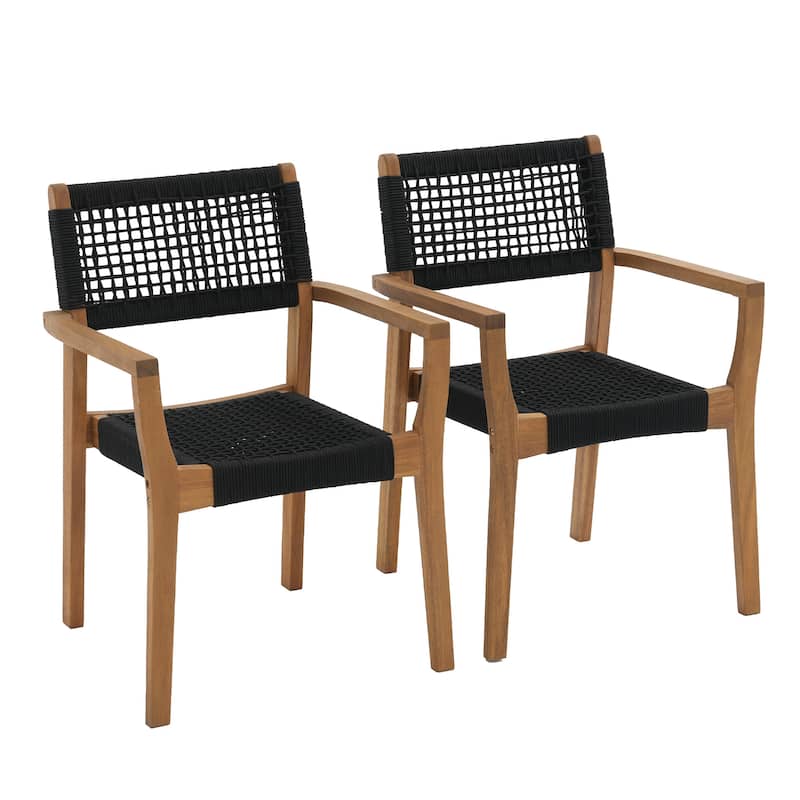 Set of 2 Modern Wood Armchairs with Woven Seats and Backs
