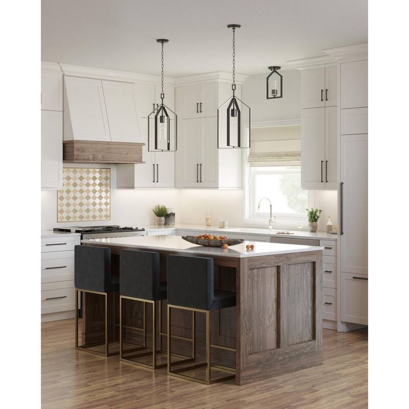 Vertex Collection One-Light Matte Black Clear Glass Contemporary Foyer Light - 12 in x 12 in x 22.5 in