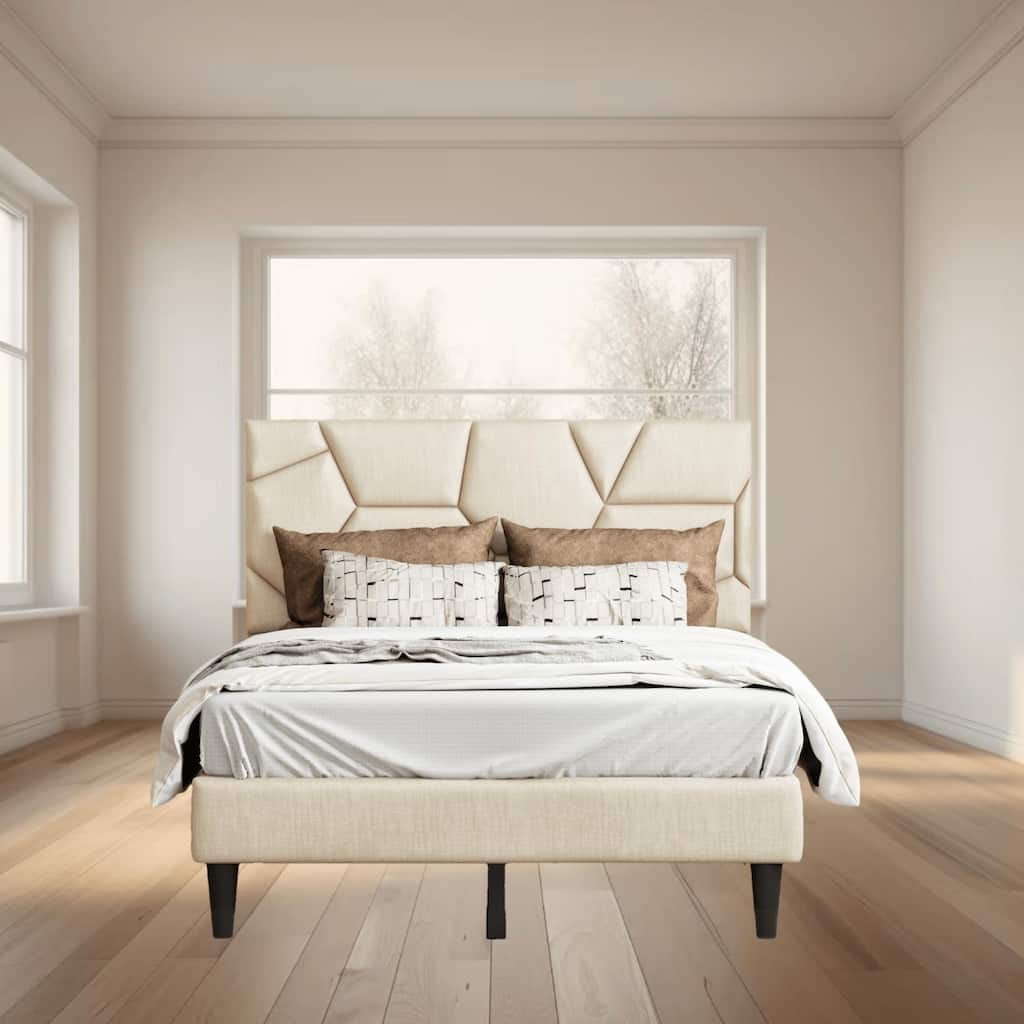Full and Queen Size Platform Bed Frame with Storage Headboard, Metal Slats Support, Noise-Free Design, No Box Spring Needed