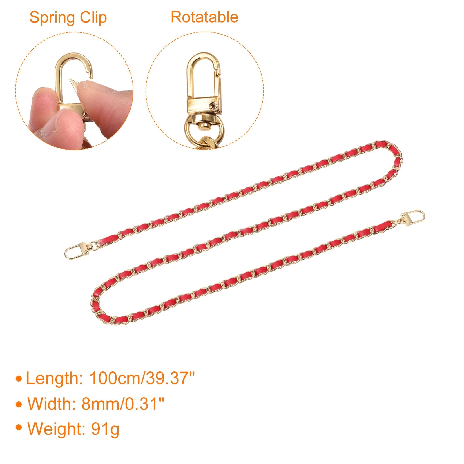 Purse Chain Strap, Leather Iron Flat Chain Strap with Buckles for Shoulder and Cross Body Bags Replacement Strap