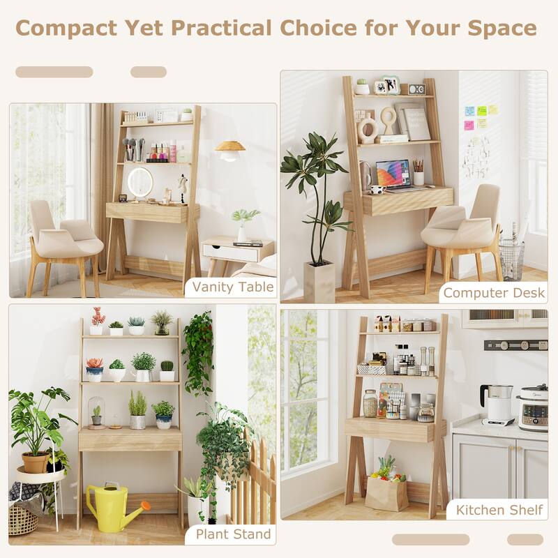 Costway Home Office Ladder Desk Wall-Leaning Laptop Workstation with