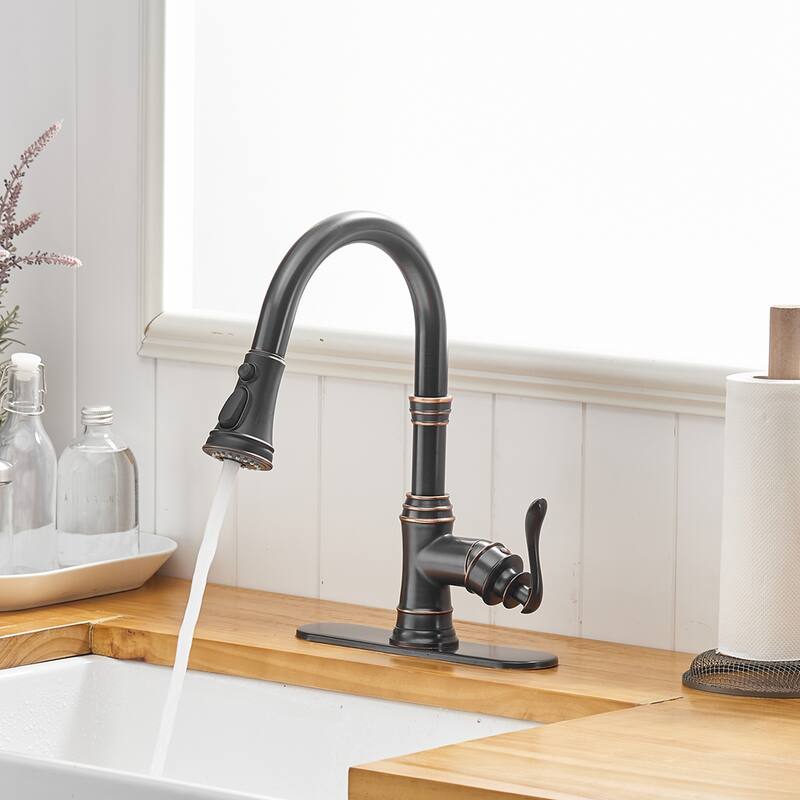 WIZ 3-Spray High Arc Pull Down Sprayer Kitchen Faucet With Deck Plate