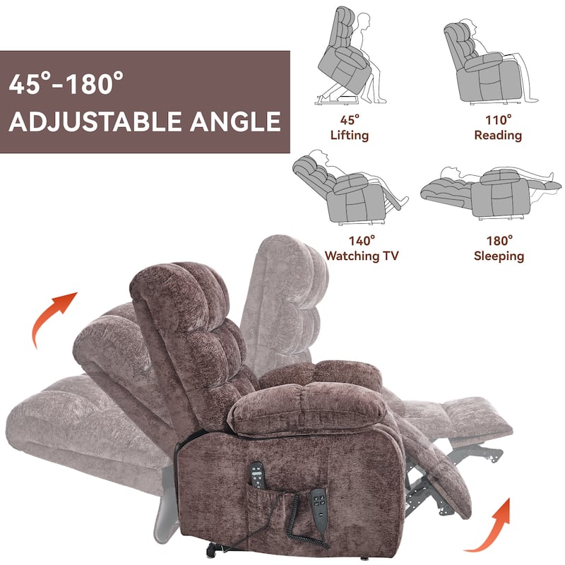 Chenille Power Lift Recliner Chair for Big & Tall with Massage & 180° Recline