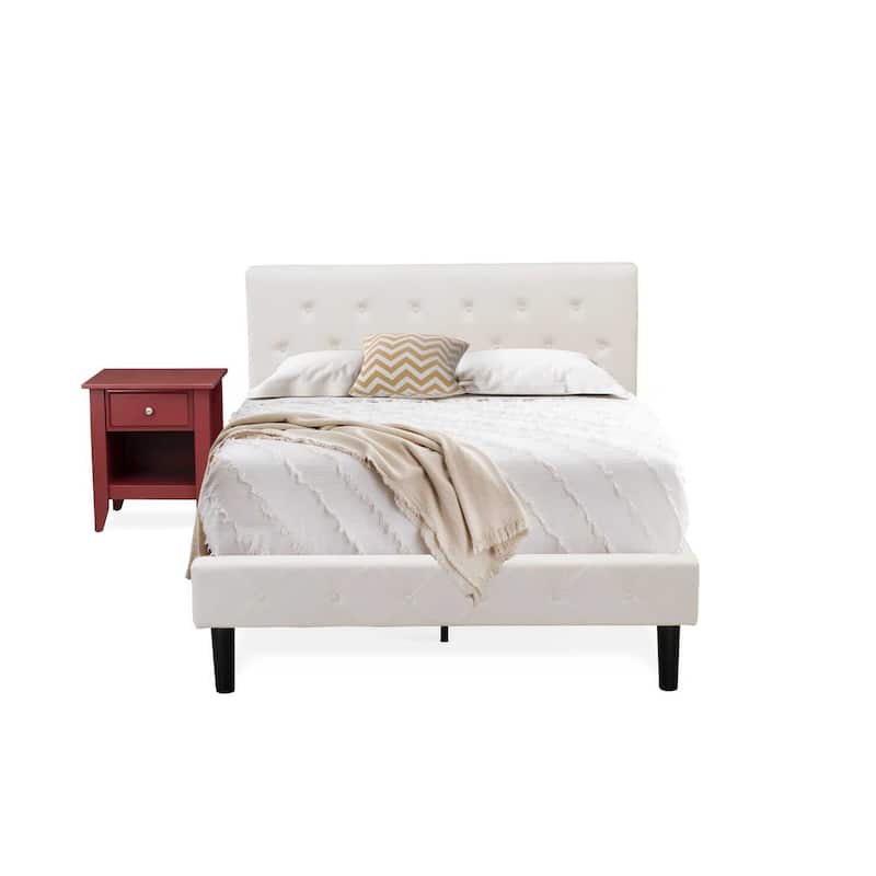2-Piece Bedroom Set - Tufted Bed & Nightstand - Velvet Headboard
