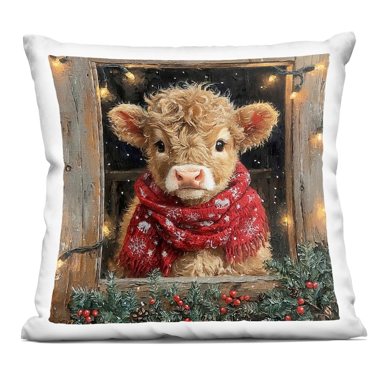 Stupell Calf with Holly & Lights Garland Decorative Printed Throw Pillow Design by Riley B - Accent - Polyester - Brown - Single