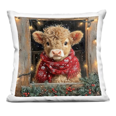 Stupell Calf with Holly & Lights Garland Decorative Printed Throw Pillow Design by Riley B