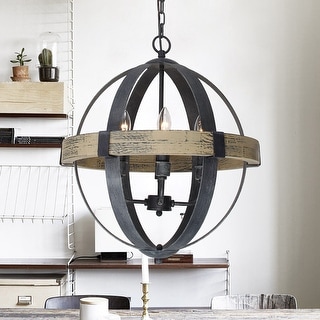 Castello 4-Light Wood Orb Chandelier (Off-White/Black) - Chandeliers For Bedrooms by Overstock.com