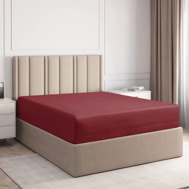 CGK Linens 100% Cotton Deep Pocket 14" - 16" Ultra Soft Fitted Sheet - King - Burgundy