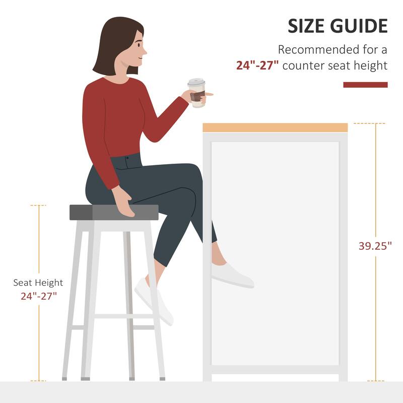 HOMCOM Bar Table with 3-Tier Storage Shelf, Pub Desk, Metal Frame, and Thick Tabletop for Kitchen, White
