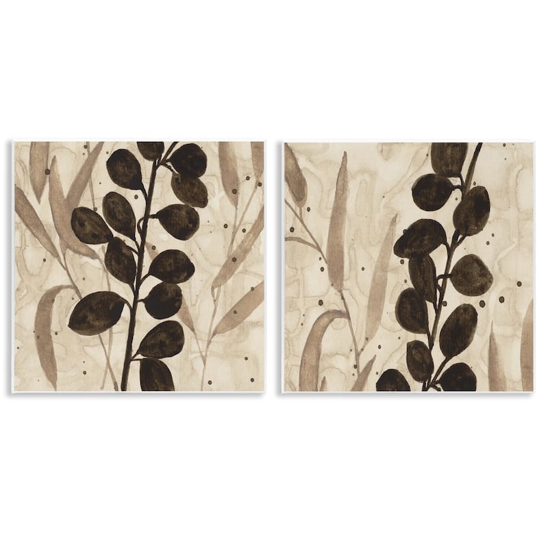 Stupell Natural Tone Sprouting Leaves Wall Plaque Art Design By Krinlox (Set of 2) - 12 x 12