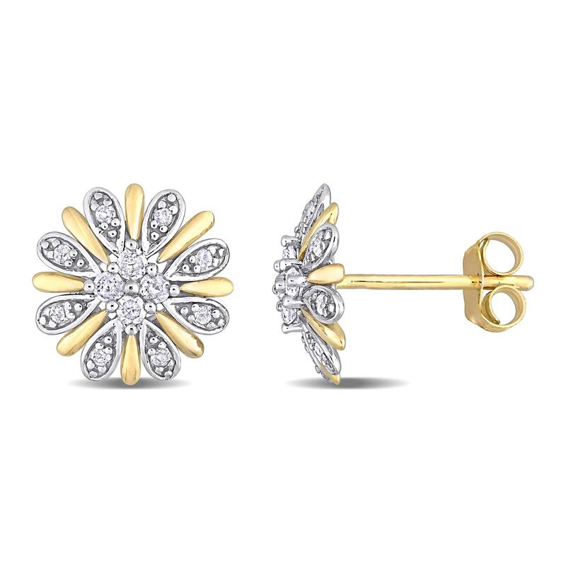 Miadora 10k 2-Tone White and Yellow Gold 1/4ct TDW Diamond Floral Stud Earrings