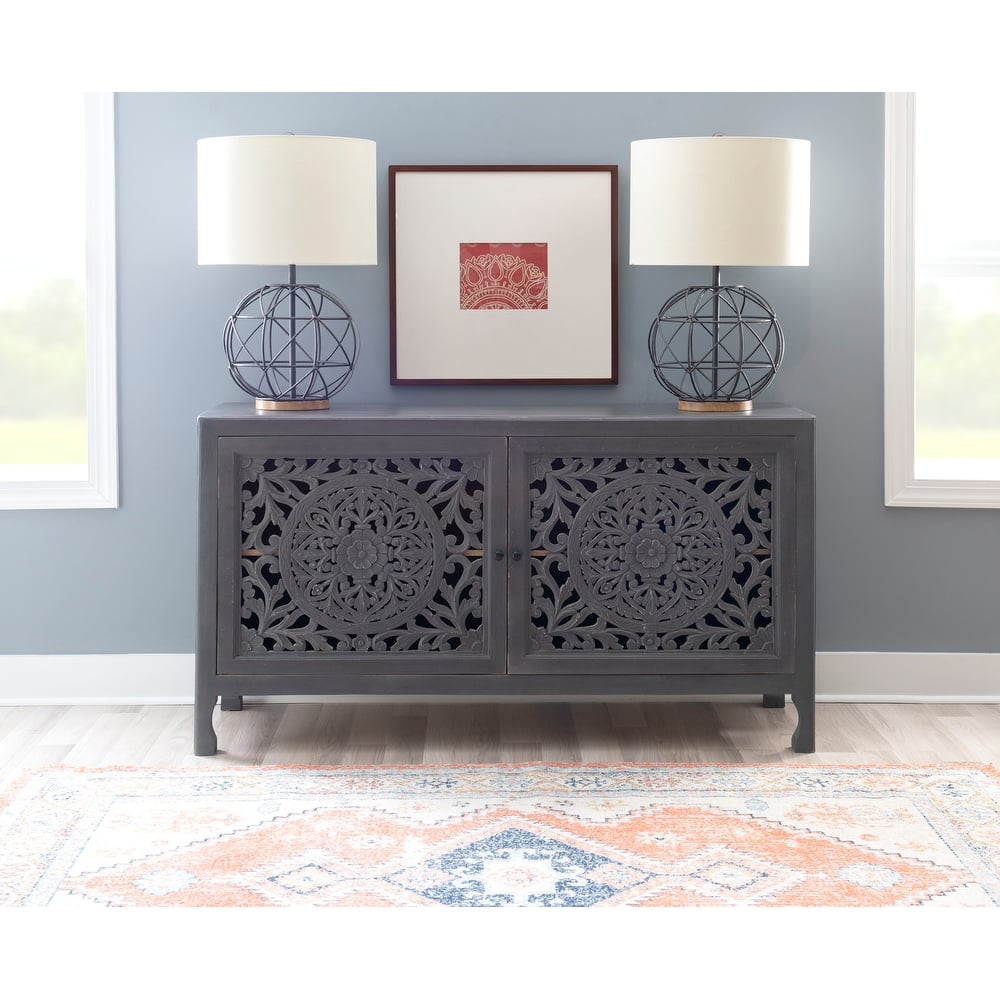 Linon Heaton 2-Door Bohemian Wooden Cabinet