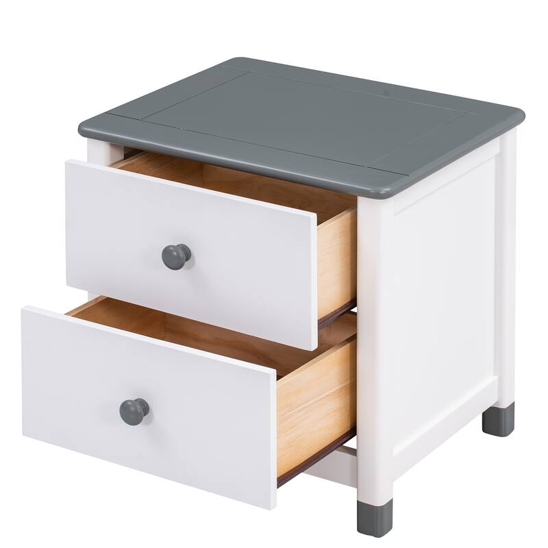 Wooden Nightstand with Two Drawers for Kids,End Table for Bedroom,Cream+Walnut