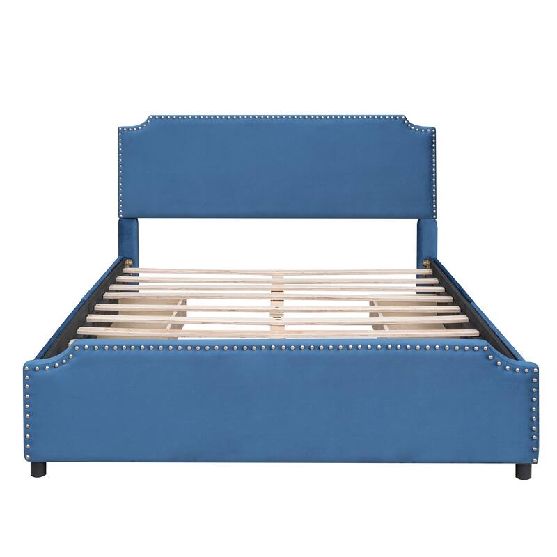 Upholstered Platform Bed Queen Size Velvet Fabric Storage Bedframe with 4 Drawers, Headboard & Footboard, No Box Spring Needed