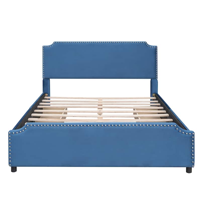 Upholstered Platform Bed with Stud Trim Headboard and Footboard