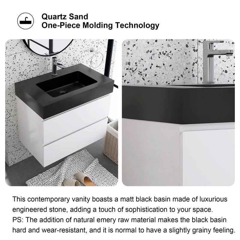 Single Sink Floating Bath Vanity in with Solid Surface Top