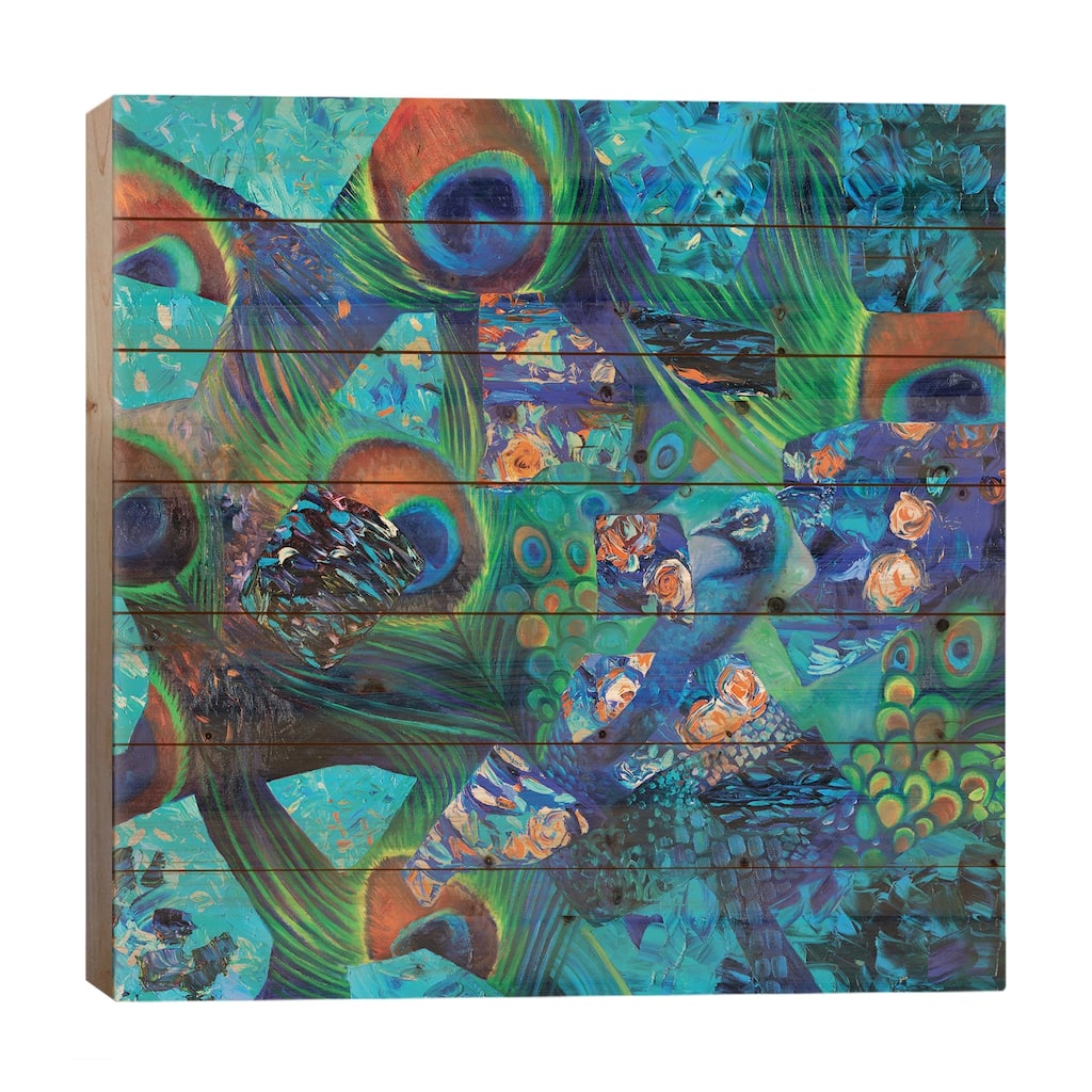 Mayura Peacock Print On Wood by Iris Scott - Multi-Color