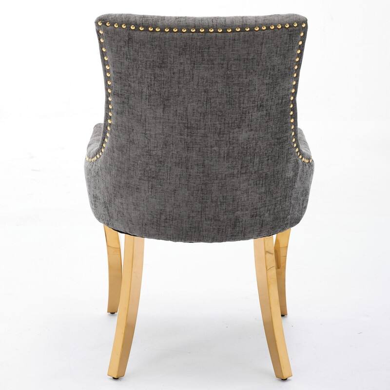 Luxe Curved Accent Dining Chairs with Gold-Plated Legs & Textured Chenille Upholstery, Set of 2