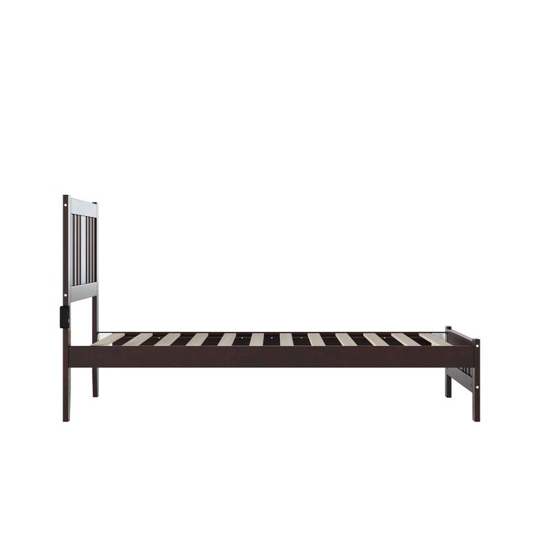 Twin Bed with Footboard & USB - Espresso Finish - Solid Wood Frame - 38.25" x 76"