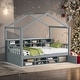 preview thumbnail 2 of 18, Twin Size Wooden House Bed Platform Bed With Shelves And a Mini-cabinet,Solid Construction For Bedroom