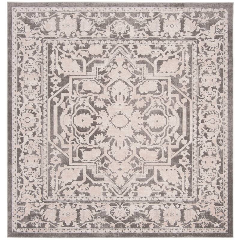 SAFAVIEH Reflection Gyda Modern Oriental Rug - 6'7" Square - Dark Grey/Cream - Square